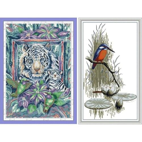 Tiger&bird animal cross stitch kit 11CT 14CT printed pattern handmade crafts DMC canvas counted sewing needlework embroidery set