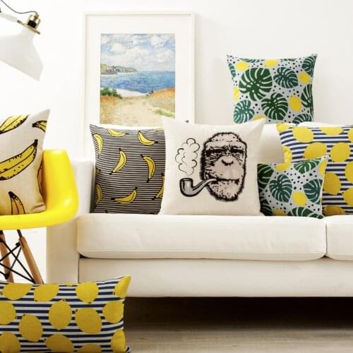 Nordic Rural Art Pillow Cover Monkey Banana Cushion Cover Home Decorative Pillows Linen Pillow Case Office Sofa Cushion