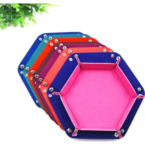 New Foldable Dice Tray Box PU Leather Folding Hexagon Coin Square Tray Dice Game Storage Box 6 Styles