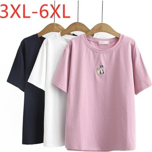 New 2021 Ladies Summer Plus Size Tops For Women Large Short Sleeve Loose Cotton Pink White O-neck T-Shirt 3XL 4XL 5XL 6XL