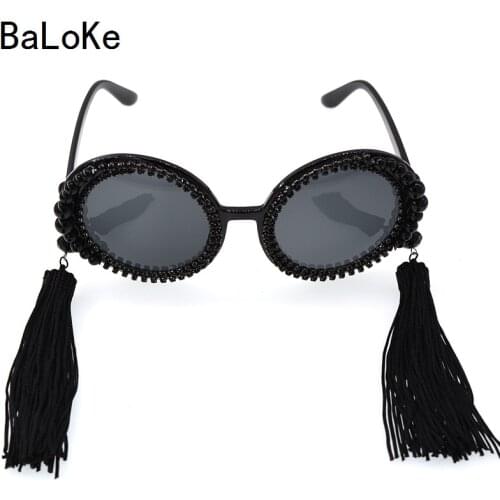 Fashion retro tassel baroque pearl sunglasses womens personalized beach rhinestone vintage circle big sun glasses female gift