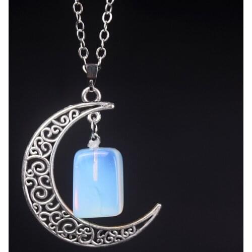 Wholesale 24pcs Vintage Handmade Natural Amethysts Roses Quartz Antique Rhodium Chain Moon Pendant Necklace Amulet Free Shipping