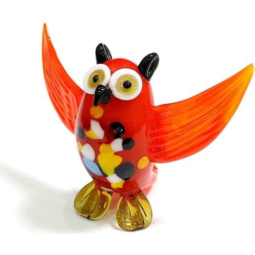 Open Wings Owl Craft Figurine Ornament Cute Vivid Miniature Handmade Glass Bird Animal Gift Collection For Home Table Decoration