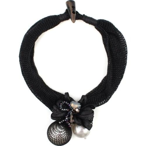 Chunky Crystal Bead Net Rope Big Ball Simulated Pearl Pendant Necklace for Ladies Florate Brand Flower Statement New Necklace