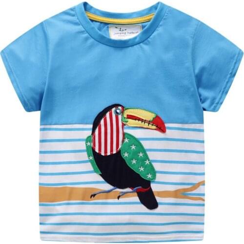 Stripe New Arrival Summer Animals Birds Embroidery Baby T shirts Cotton Boys Girls Tops Cute Childrens Clothes