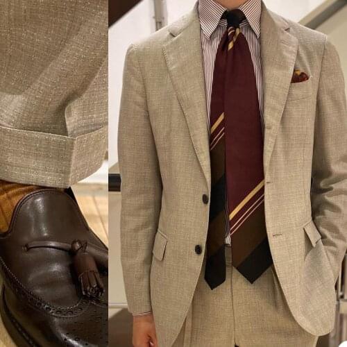 Notched Lapel Men Tuxedos Custom Made England Style Pocket Blazer Handsome Smart Casual Daily Wear 2 Pieces Set (Jacket +Pants)