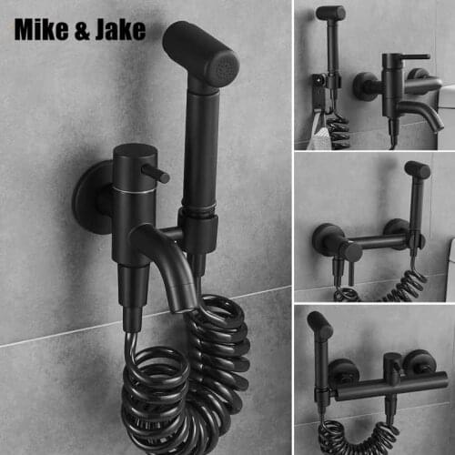 Bathroom hot and cold bidet tap with bidet shower black bidet shower Brass wall mounted woman washer mop tap with shattaf set