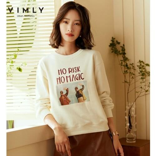 Vimly Womens Sweatshirt Casual Print O Neck Loose Autumn Winter Pullover Fashion Female Hoodies F1916