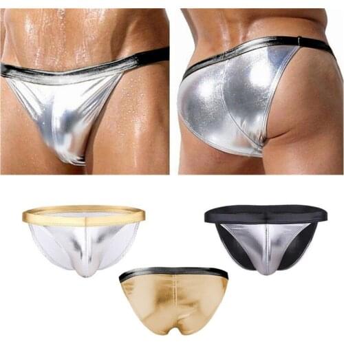 Men Briefs Gold Silver Patchwork Breathable Comfy Soft Sexy Men Underwear Mens Briefs Male Low-waist Bright Underpants Panties