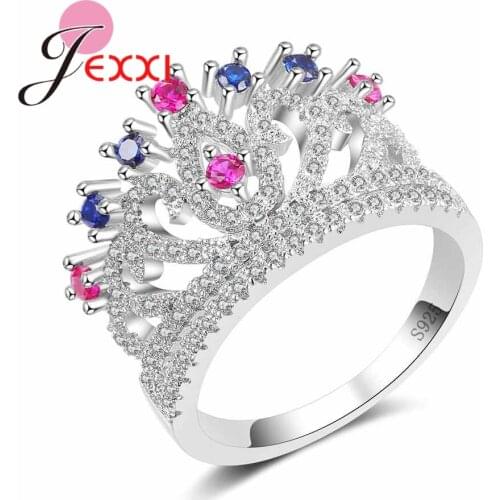 Party Princess Sweet Rhinestone Crown Molding Ring Engagement 925 Silver Rings with Women Jewelry Anniversary Gift
