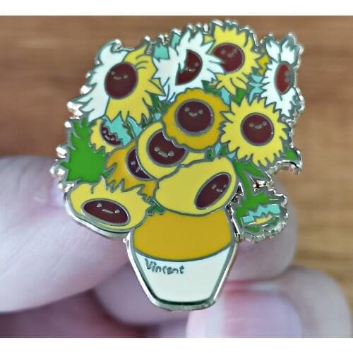 Vincent Van Gogh Sunflower Album Cover Brooch Pins Enamel Metal Badges Lapel Pin Brooches Jackets Fashion Jewelry Accessories
