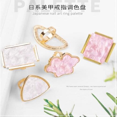 Japanese Shell Ring Palette False Nail Tip Drawing Nail Color Palette for Nail Color Mixing Display Manicure Polish Gel Tool