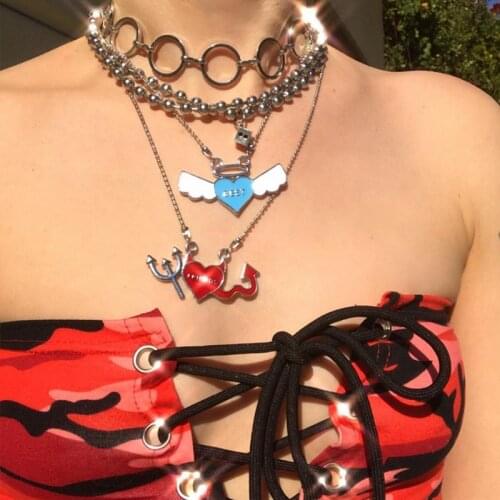 Y2K Jewelry Mini Angel Devil Letter Pendant Necklace Charms Neutral Couple Harajuku Vintage Choker Necklace Friends Gifts