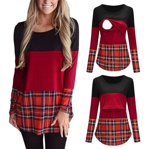 Women Clothes For Breastfeeding Pregnant Lady T-shirt Blouse Women Maternity Long Sleeve Plaid Print Nursing Tops Ropa De Mujer