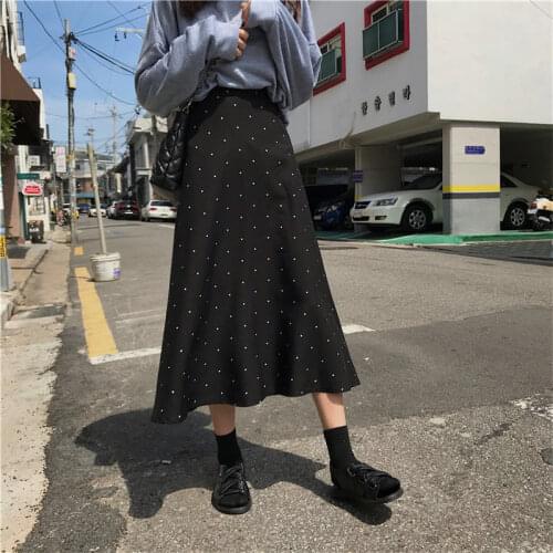 Alien Kitty Retro Black Polka Dots Elegant Mermaid Autumn Vintage Sweet Women High Waist All Match A-Line Large Size Long Skirts