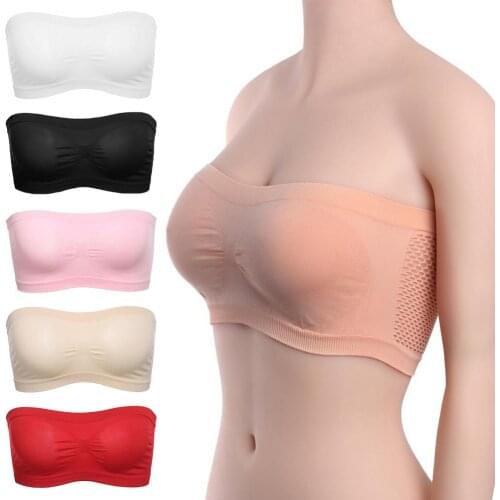 Womens Sports Bra Ladys Strapless Crop Top Bra Bandeau Boob Tube Brassiere Breathable Mesh Invisible Strapless Chest Wrap Tops