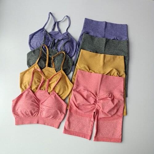 2Pcs Women Sport Suit Gym Set Sexy Sports Bra High Waist Seamless Shorts Sets Gym Clothing Athletic Workout Sets Shorts Set