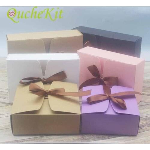10Pcs Kraft Paper Box Gift Package Boxes DIY With Ribbon Wedding Favor Baby Shower For Chirstmas Party