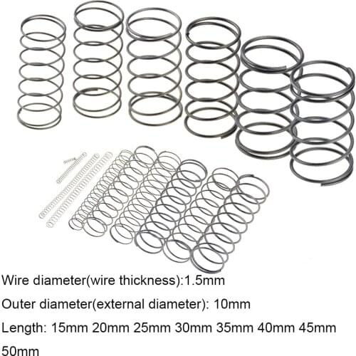 10PCS 1.5*10*15-50mm Spring Steel Small Compression Release Mechanical Return Spring Pressure Spring OD 10mm 1.5x10x15-50mm