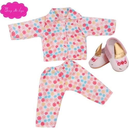 18 inch Girls doll pajamas Shirt set pajama bathrobe with shoes American newborn dress Baby toys fit 43 cm baby dolls c17