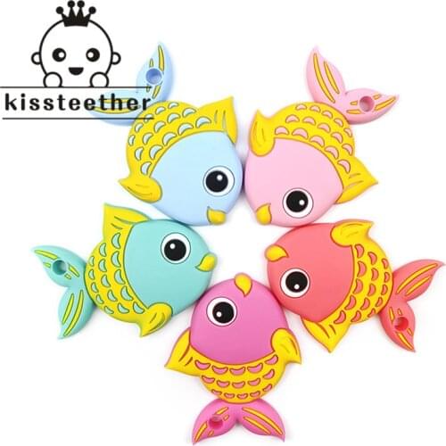 5pcs Food Grade Silicone Fish Teether Carp Baby Teething Necklace Pendant Silicone Beads BPA FREE Baby Chew Toy Newborn Gift