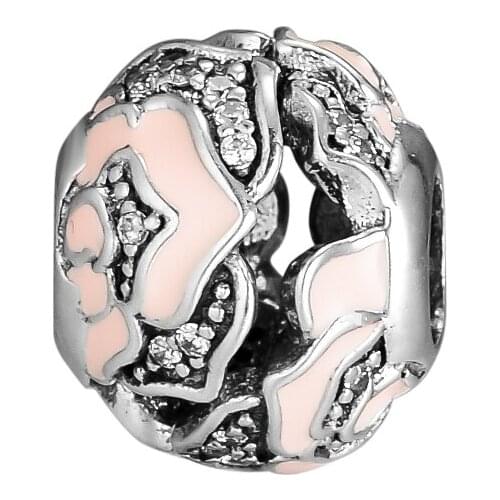 Charms 925 Silver Original Fit Pandora Bracelets Sterling Rose silver charm with cubic zircon for Women diy Jewelry Making
