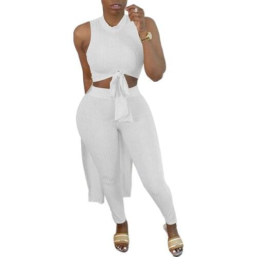 White Corset Top Bandage Women Summer Suit Sexy Round Neck Short Blouse Two-Piece Casual Party Blacktrousers Women Outfit 2021