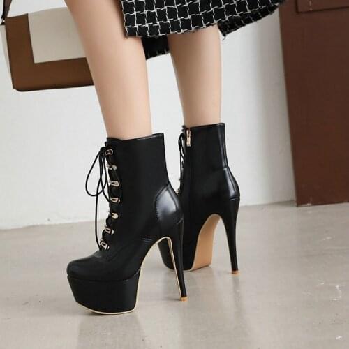 2021 Large Size 34-48 Ankle Boots Sexy Extreme Thin High Heels Round Toe Ladies Shoes Autumn Winter Fashion Platform Women Boots