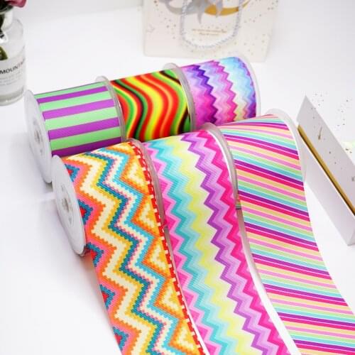 DIY Cartoon Stripes And Grids Printed Grosgrain Ribbon For Craft Supplies Sewing Accessories 5 Yards. 14368