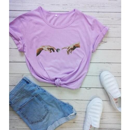 Creators Hands T-shirt Christian shirts faith shirt women summer casual 100%cotton grunge vintage tees goth tops- Purple tee