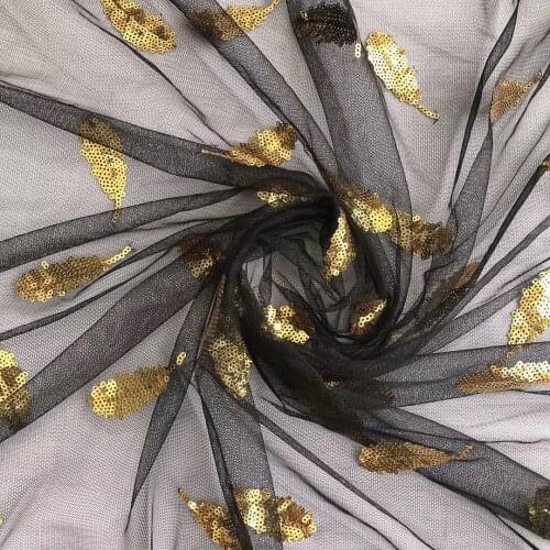 GLace 1Y/lot sequins Feather pattern glitter mesh sewing fabric for dress wedding home decoration TX1465