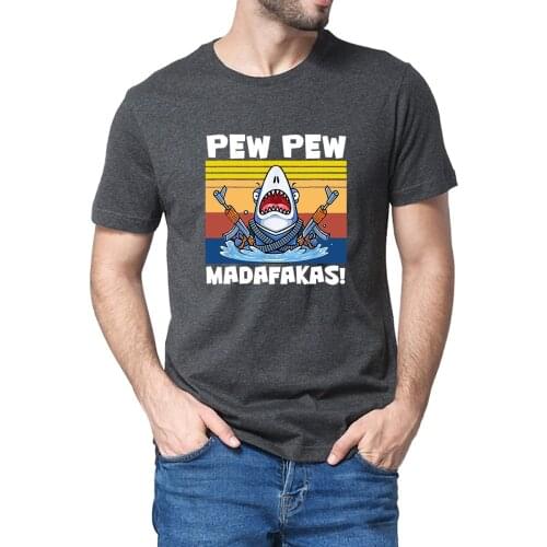 Unisex Cotton Funny Crazy Shark Pew Pew Madafakas Shark Vintage Summer Mens Short Sleeve Novelty T-Shirt Women Casual Soft Tee
