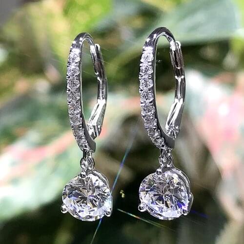 Huitan High Quality Women Hoop Earrings With Round CZ Charm Brilliant Versatile Female Wedding Party Drop Earring Luxury Jewelry