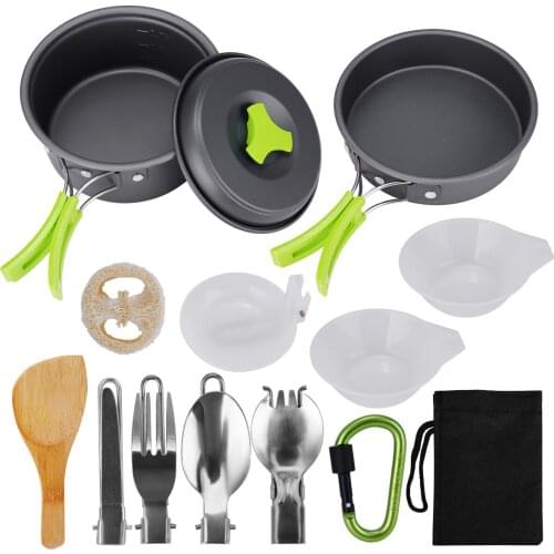 Camping Pan Camping Cookware 15Pcs Backpacking Gear Hiking Outdoors Non Stick Cookware Lightweight Compact Durable Pot Pan Bowls