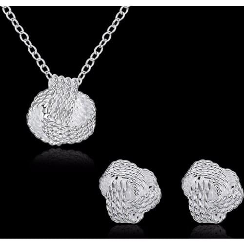 Wholesale Hot Sale Fashion Jewelry Set M925 Silver color Necklaces and Earrings Valentines Day Bridal Gifts