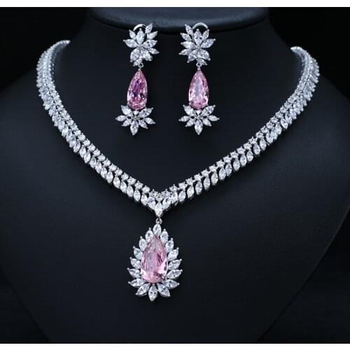 2017 new Luxury Bridal Vintage African Pink Cubic Zirconia Wedding Bridal Jewelry Set For Brides