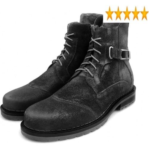 Cow Fashion Nubuck Vintage Mens Suede Ankle Winter New Warm Round Toe Lace Up Zipper Thick Bottom Male Casual Short Boots