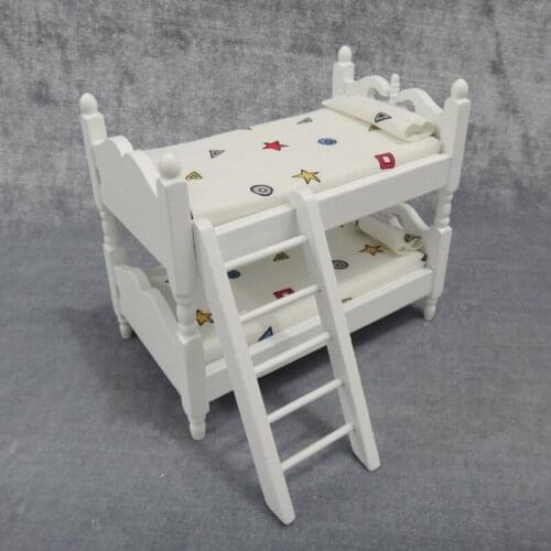 Miniature Home Toys Dollhouse 1Set Mini 1:12 Scale Exquisite Wooden Childrens Room Decoration Floral Cloth Double Layered Bed