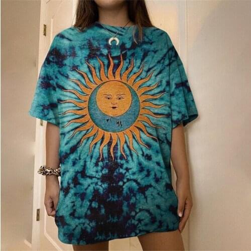 Fashion T-shirt Girl Sun Pattern Streetwear Tee Graphic T Shirts Harajuku Loose T-shirts Summer Short Sleeve Y2K Tees Tops 2021
