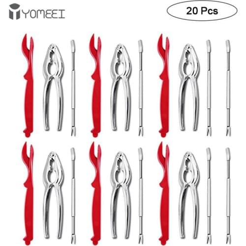 YOMEEI 20Pcs Seafood Tools Set Lobster Crab Seafood Tool Crab Crackers Stainless Steel Lobster Clamp Pliers Clip Kitchenware