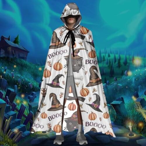 Halloween Costume Death Hooded Harajuku Pumpkin Pattern Robe Capes for Adults Long Witch Wizard Cloak Cosplay Decoration Manteau