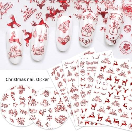 New Fashion 3D Nail Decals Santa Claus White /Gold /Red Back Glue laser Christmas Tree Decal DIY