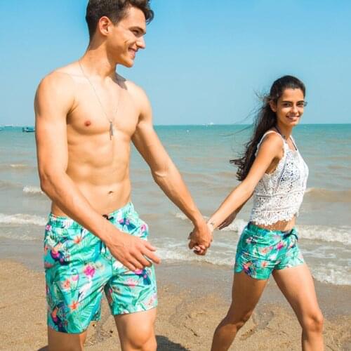 WD893 summer couple honeymoon vacation leisure beach shorts women men swimwear sunga board shorts flower bird printing swimsuit