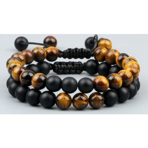 Braided Tiger Eye Beaded Bracelets Adjustable 8mm Natural Black White Stone Yoga Balance Set Bracelet for Men Women Jewelry Gift