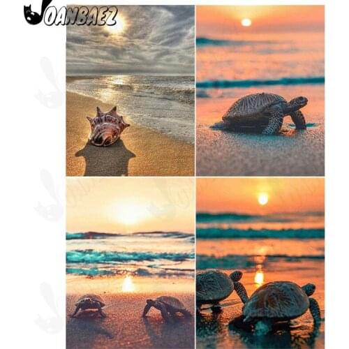 Beach Diamond Painting Turtle Cross Stitch Embroidery Sea Surface 5Ddiy Mosaic Kit Hand-Inlaid Craft Gift Design Home Decoration