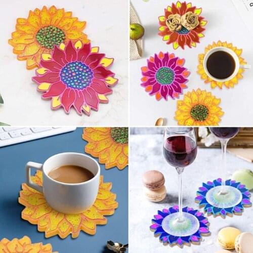 2 Pcs Sunflower Shape Coaster Epoxy Resin Mold Cup Mat Casting Silicone Mould DIY Crafts Ornaments Decorations Making Tools