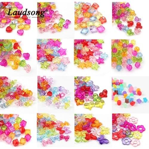 Transparent Mix Color Acrylic Loose Spacer Beads Star/Heart/Round/Carved Flower For DIY Jewelry Necklace Pendant Making Supplies
