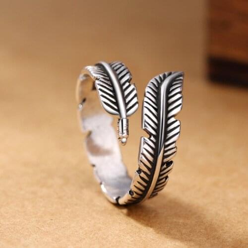 Retro Alloy Feather Adjustable Ring For Women Men Creative Fashion Leaves Metal Opening Ring Vintage Jewelry Wholesale