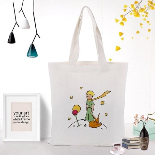 Cute Cartoon Tote Bag Canvas Tote Bag Little Prince Serial Custom Print Logo Text Daily Use Diy Eco Reusable Shopping Bag