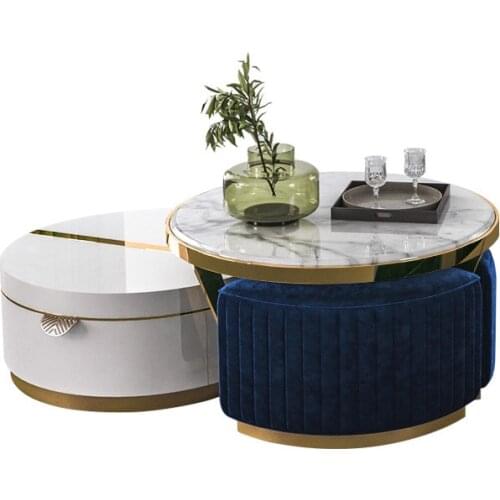 Nordic Light luxury oval marble coffee table TV cabinet combination Postmodern minimalist small apartment combination coffee